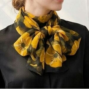 NWT Yellow Poppy Floral Chiffon Scarf Shawl Lightweight 63"x20"